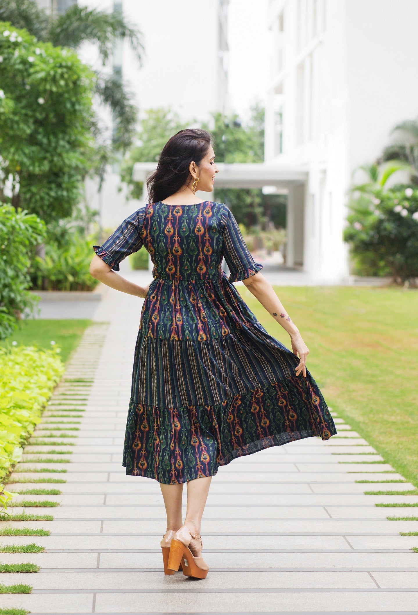 Peacock Flair Maternity Feeding Dress