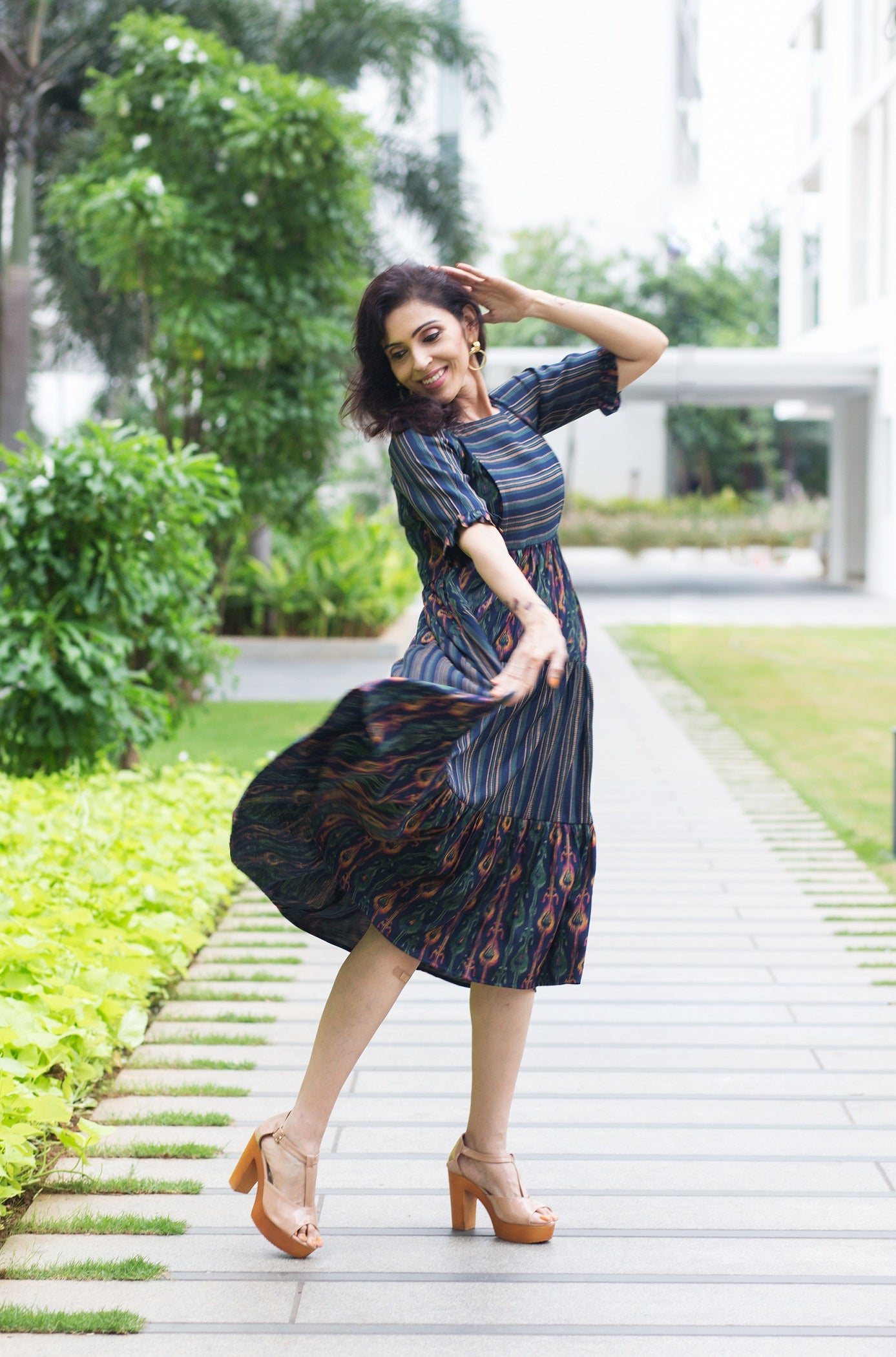 Peacock Flair Maternity Feeding Dress