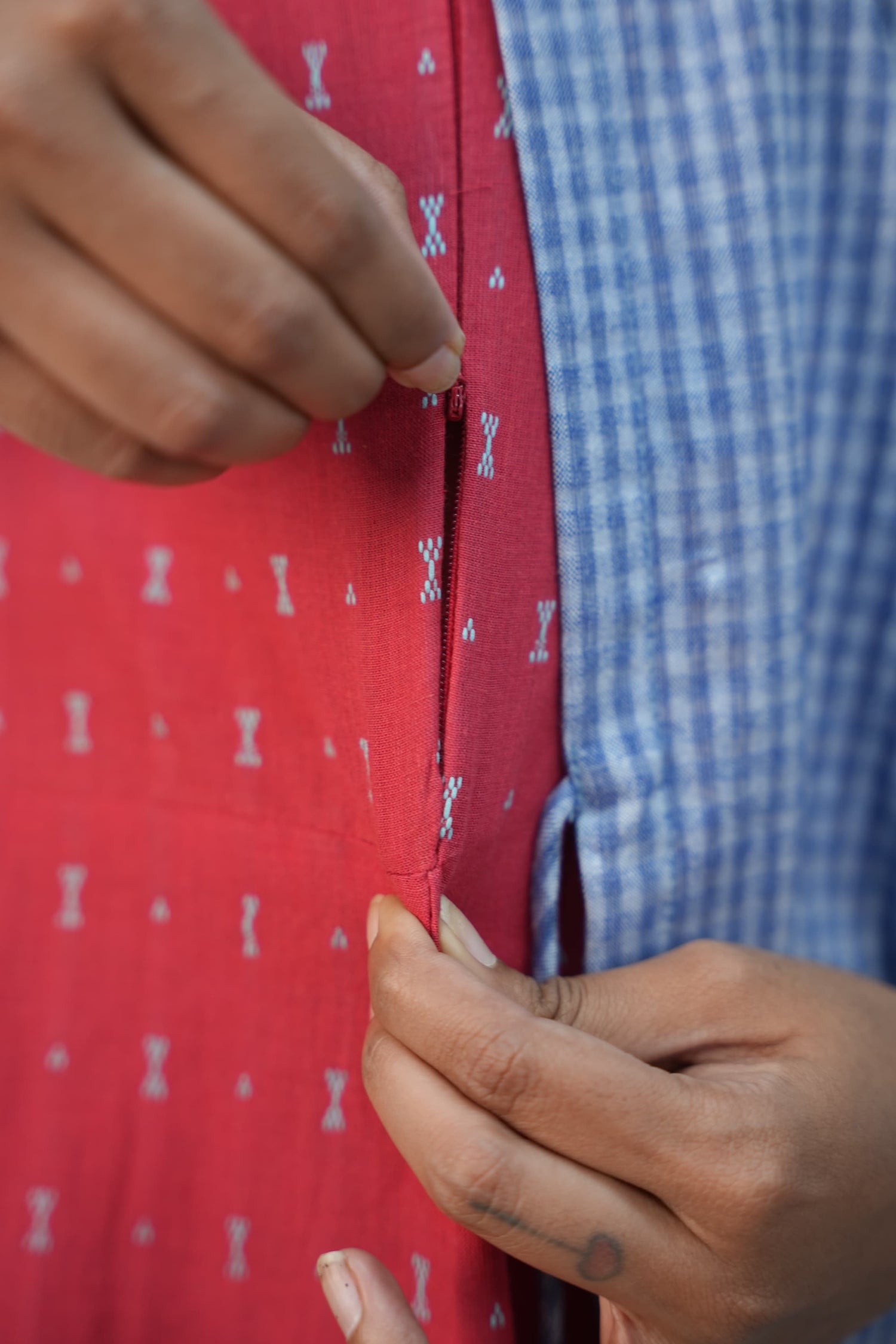 Coral checks Maternity Feeding Dress