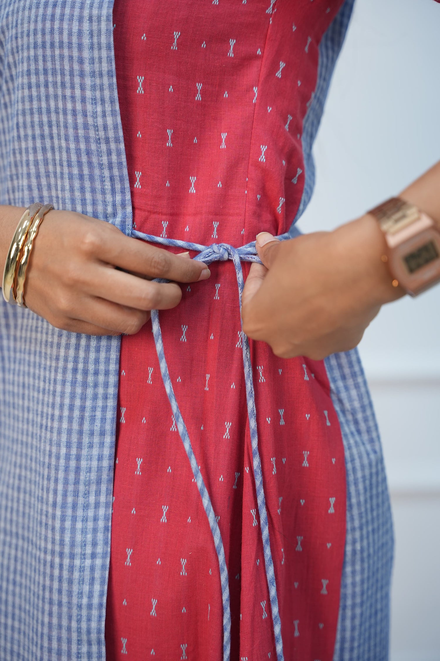 Coral checks Maternity Feeding Dress