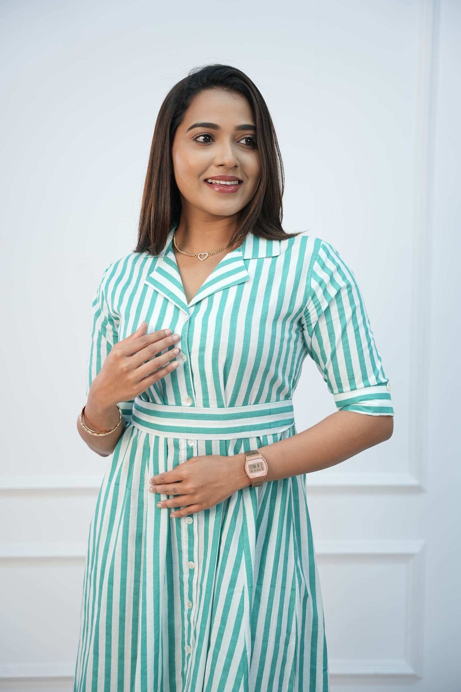 Green Wave Maternity Feeding Frock