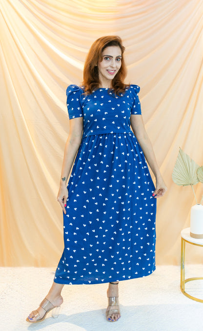 HEARTY BLUE ZIPLESS FEEDING DRESS