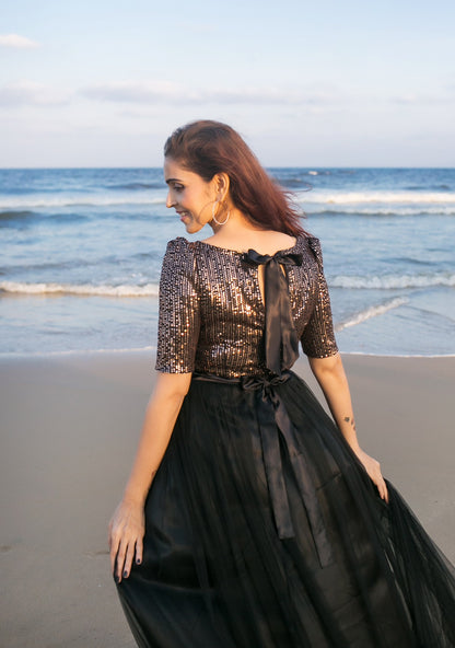 SHIMMER IN BLACK MATERNITY CELEBRATION DRESS Purchase and Rental