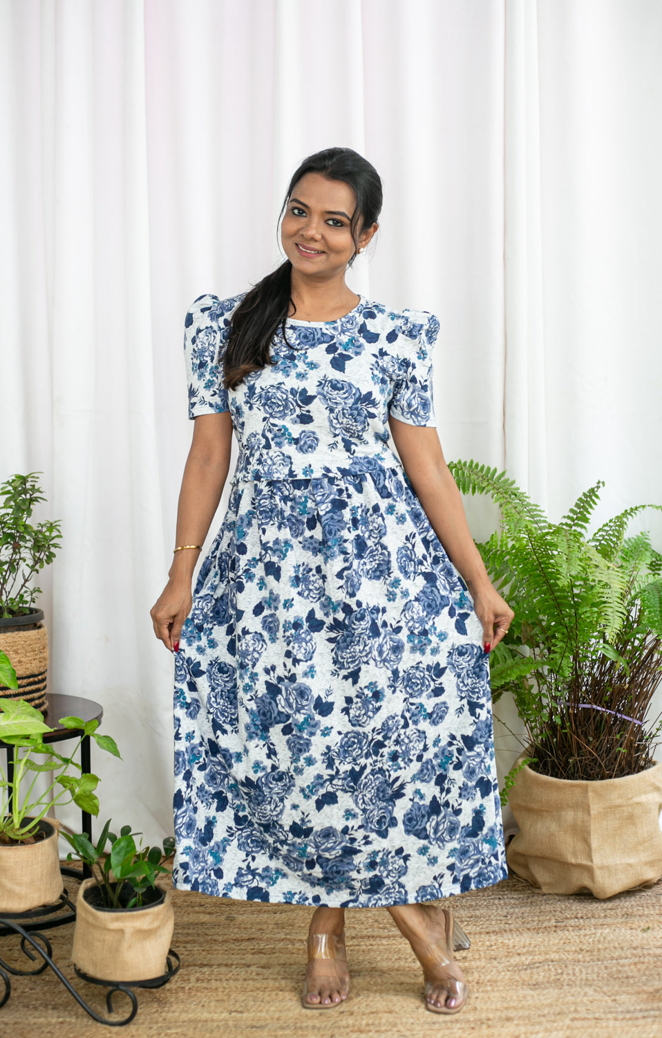 BLUE BLOSSOM ZIPLESS FROCK