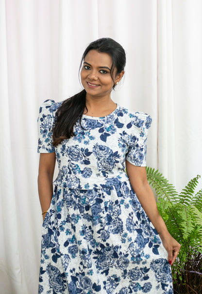 BLUE BLOSSOM ZIPLESS FROCK