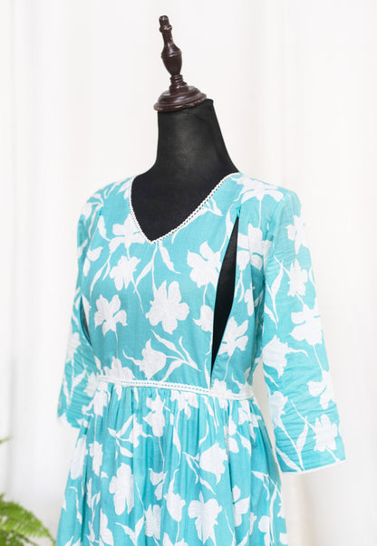 Blue Mist Maternity Feeding Dress