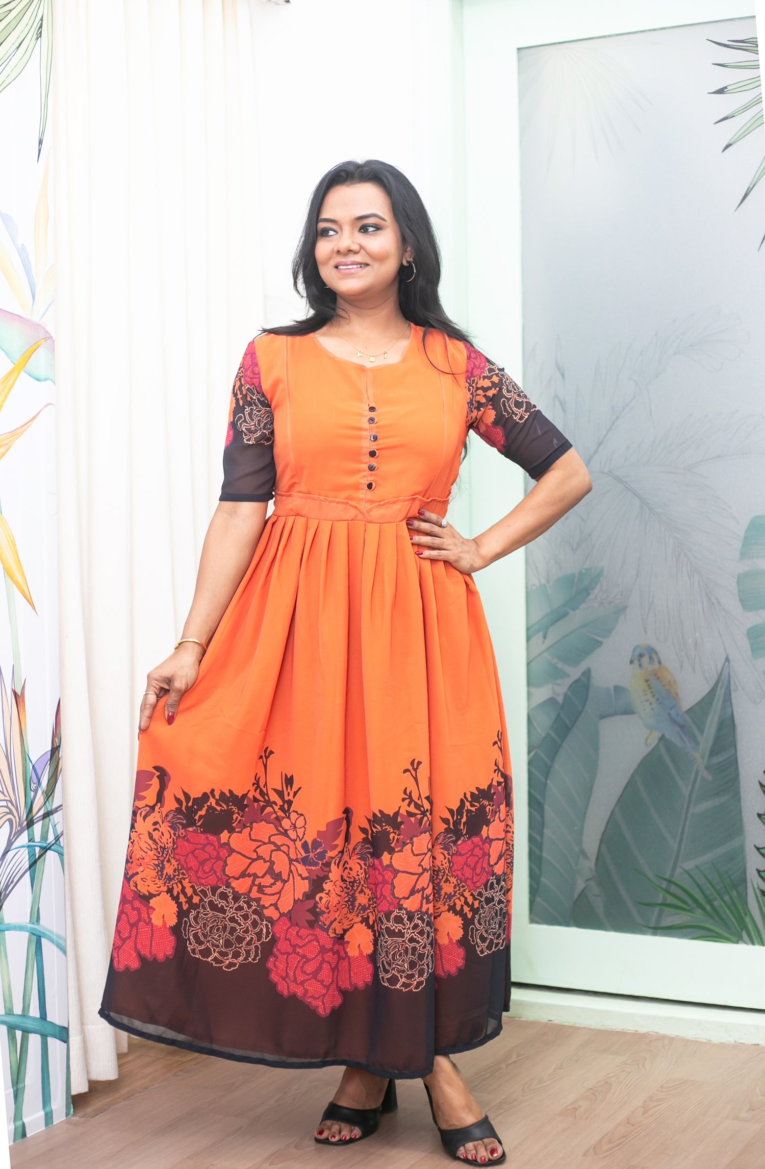 Coral Maternity Feeding Dress