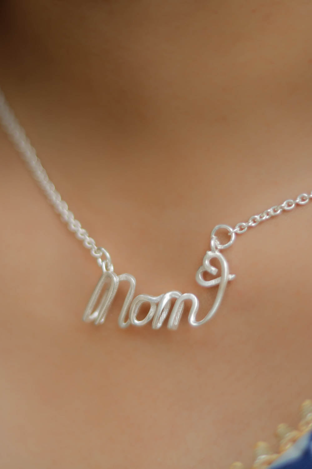 MOM Pendant Silver Necklace