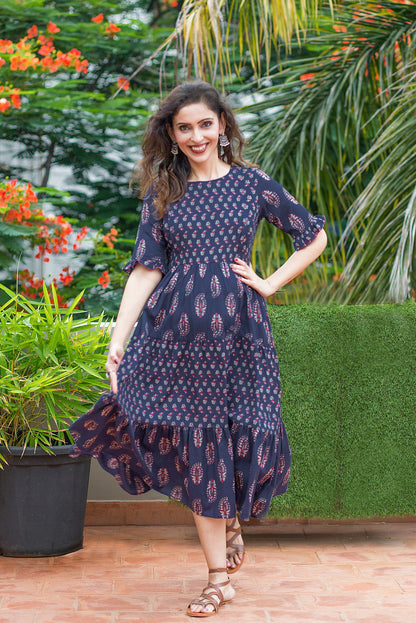 Navy Love Maternity Feeding Dress