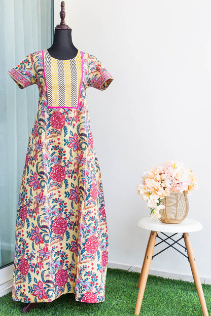 Oriental Bloom Maternity Feeding Night Gown - SIDE ZIPS