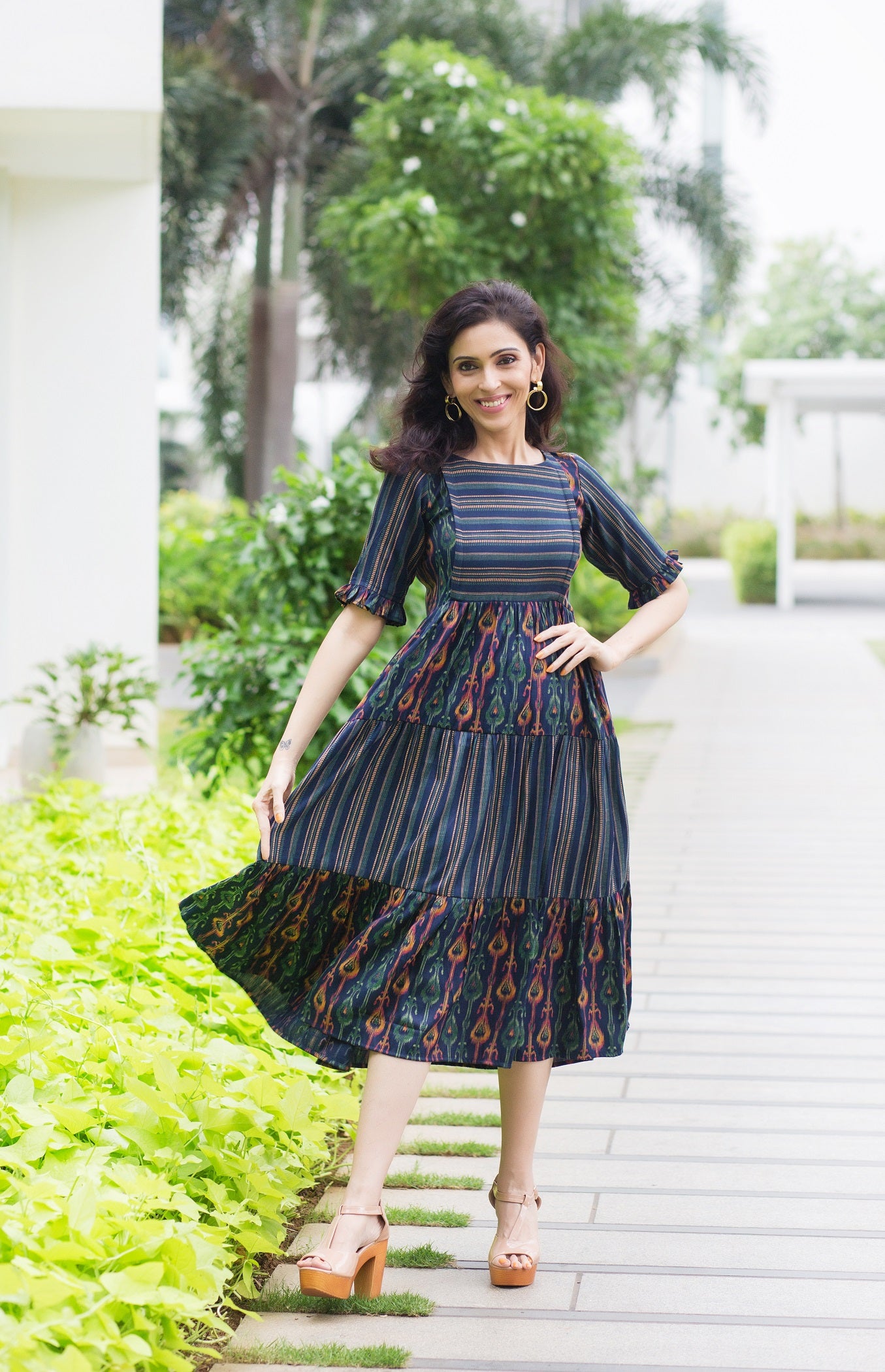 Peacock Flair Maternity Feeding Dress