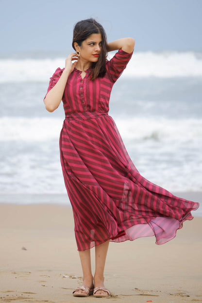 SHADES OF PLUM Maternity Feeding Georgette FROCK WITH ZIPS