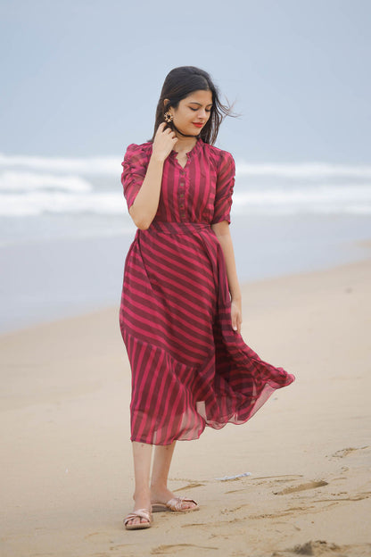 SHADES OF PLUM Maternity Feeding Georgette FROCK WITH ZIPS