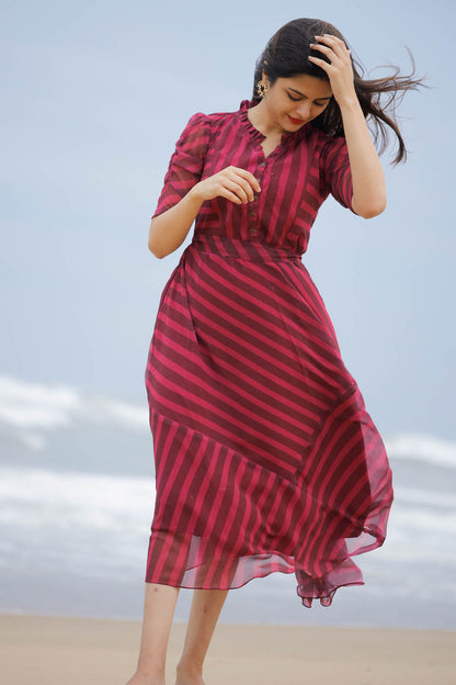 SHADES OF PLUM Maternity Feeding Georgette FROCK WITH ZIPS