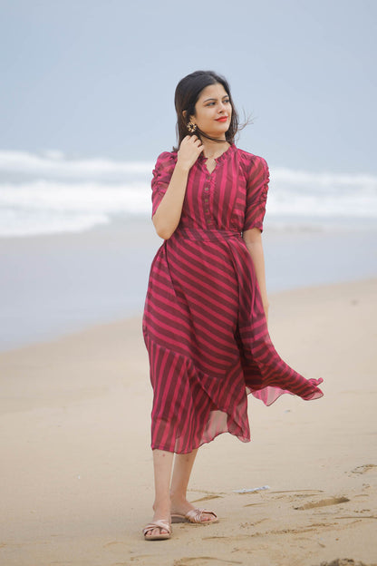 SHADES OF PLUM Maternity Feeding Georgette MAXI Dress WITH ZIPS