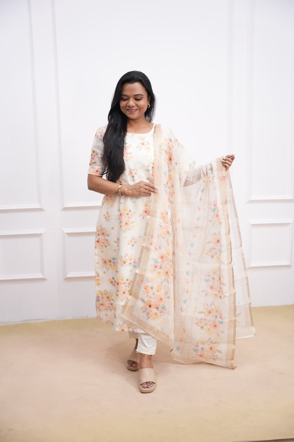 Peach Poem Maternity Feeding Top and Dupatta