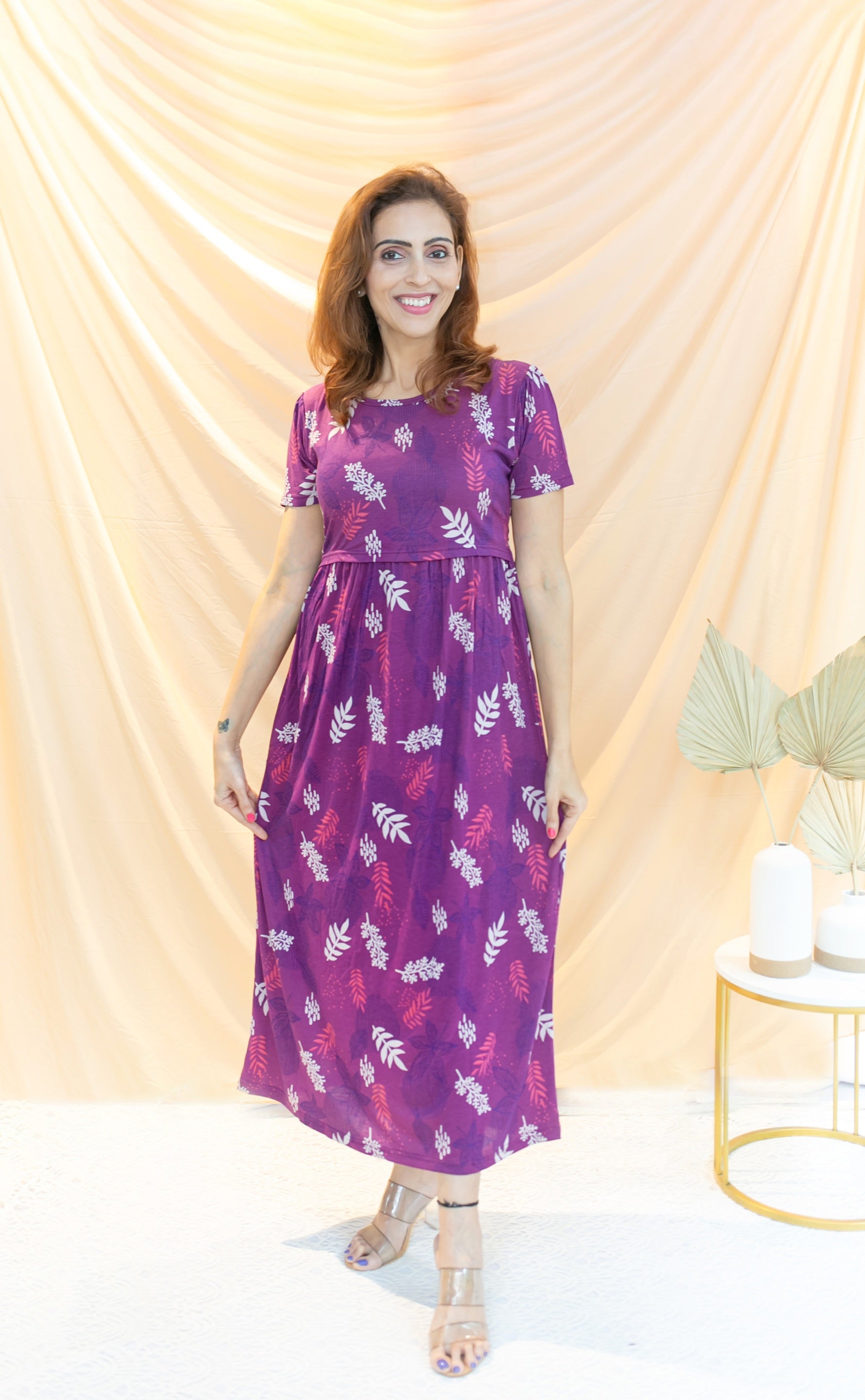 MAGENTA FLORAL ZIPLESS FEEDING DRESS