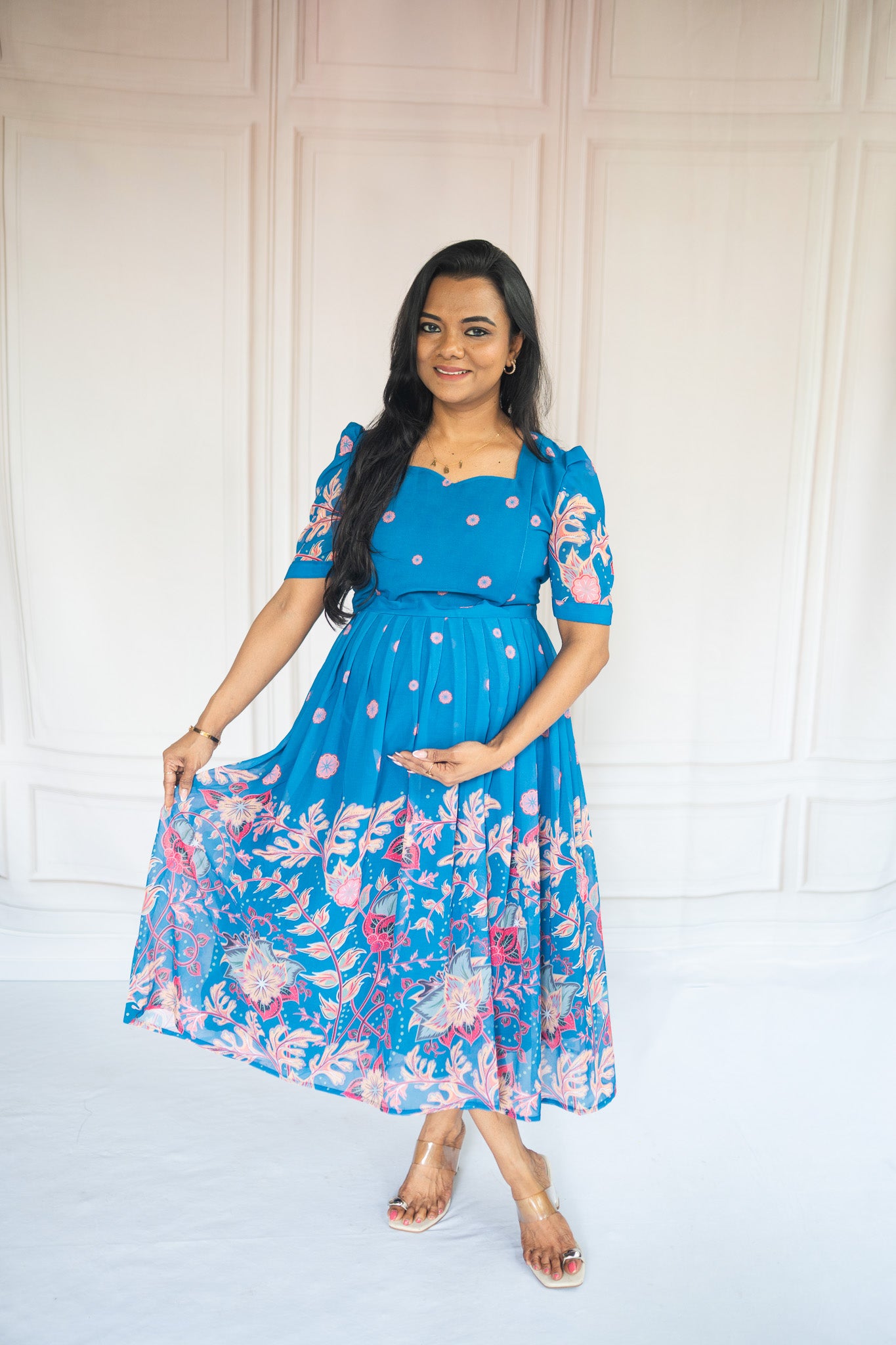 Bloom in blue Maternity Feeding Dress