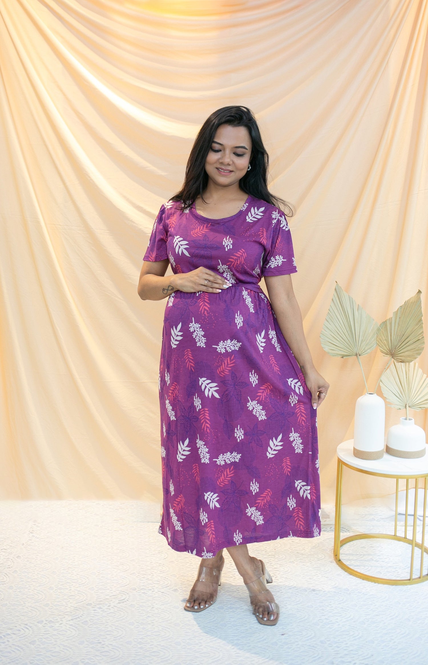 MAGENTA FLORAL ZIPLESS FEEDING DRESS