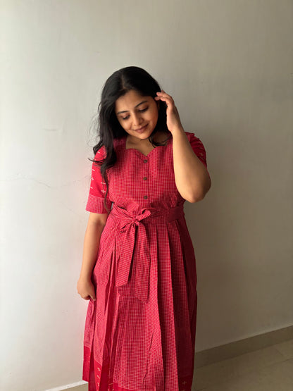 Checks On Red Maternity Feeding Dress