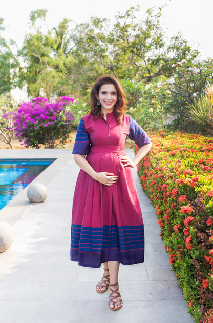 Burgundy Chic Maternity Feeding Dress