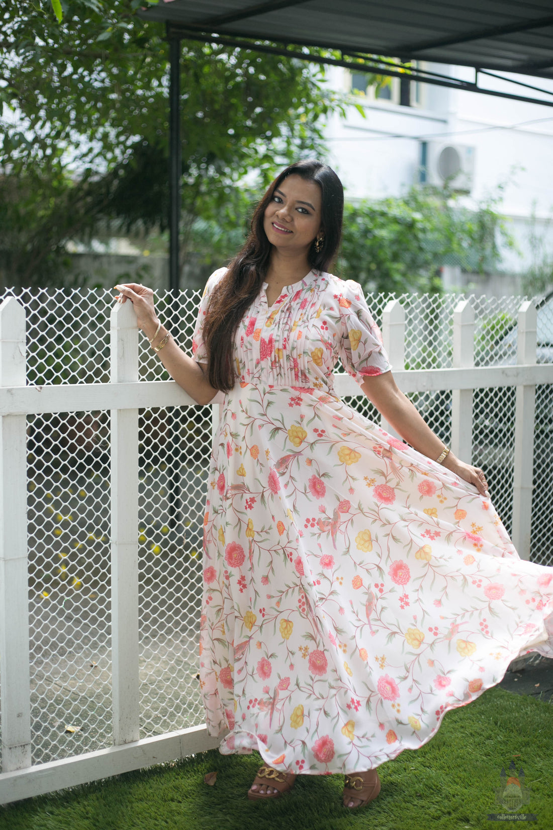 BIRDS ON A PEACH SKY MATERNITY MAXI