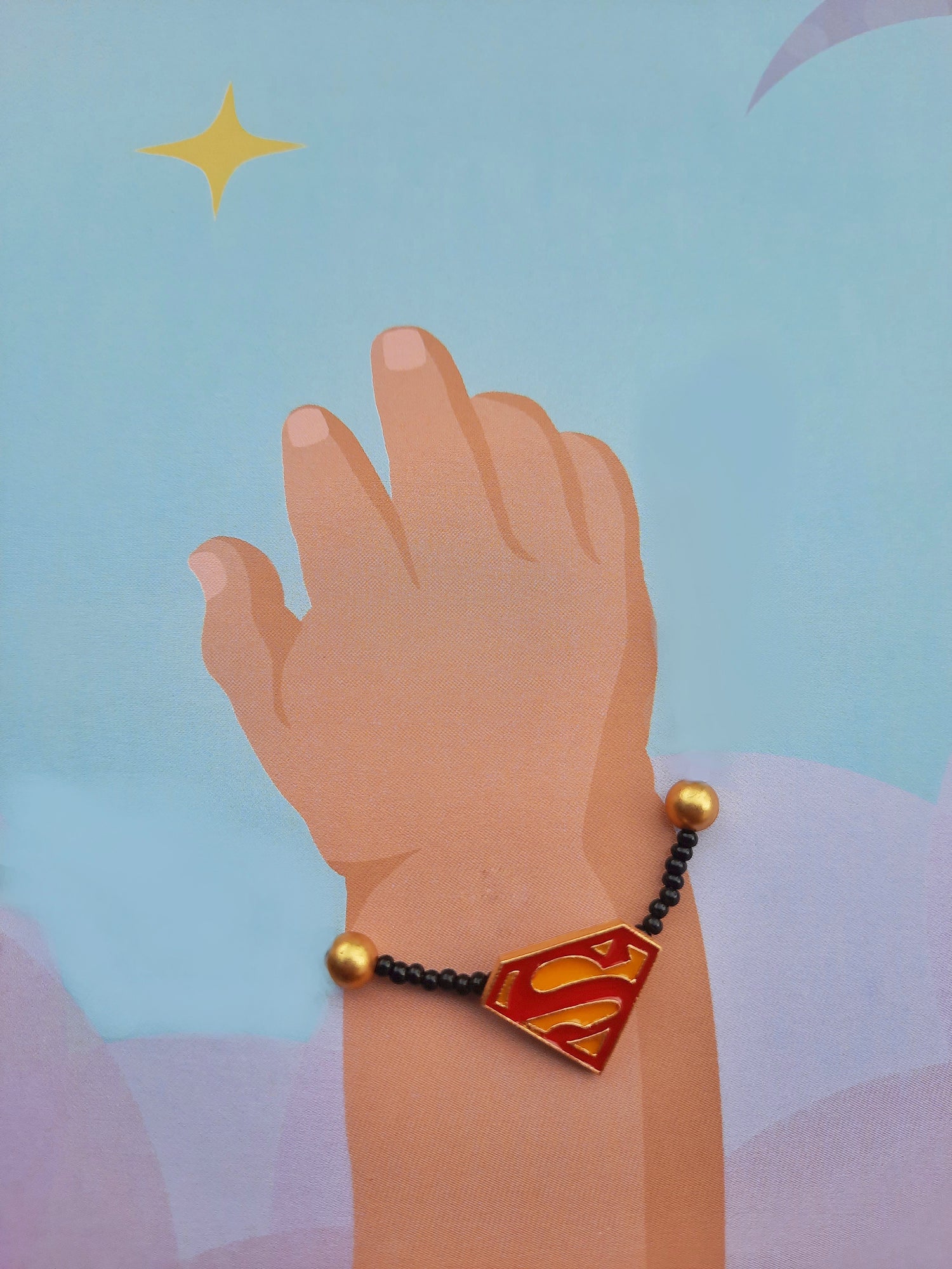 SuperMan Style Enamel Gold Plated Silver Jewellery