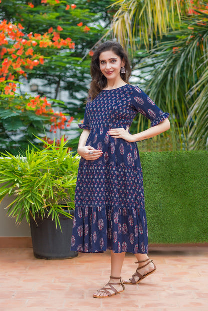 NAVY LOVE Maternity Feeding MAXI Dress