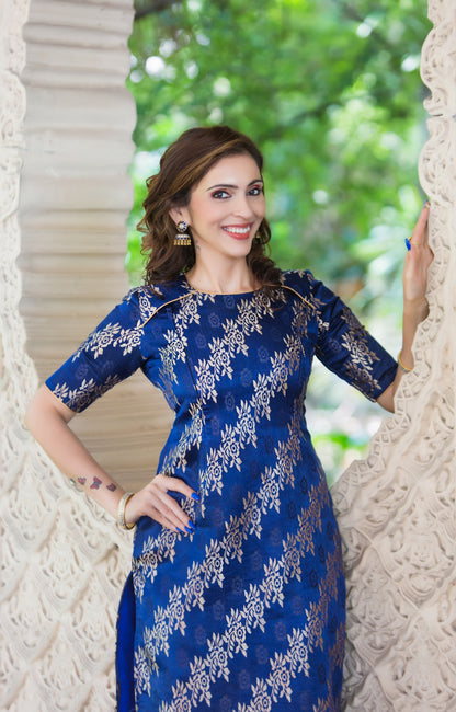 BLUE DIAMOND Brocade Maternity Feeding Kurta Top PRICE DROP