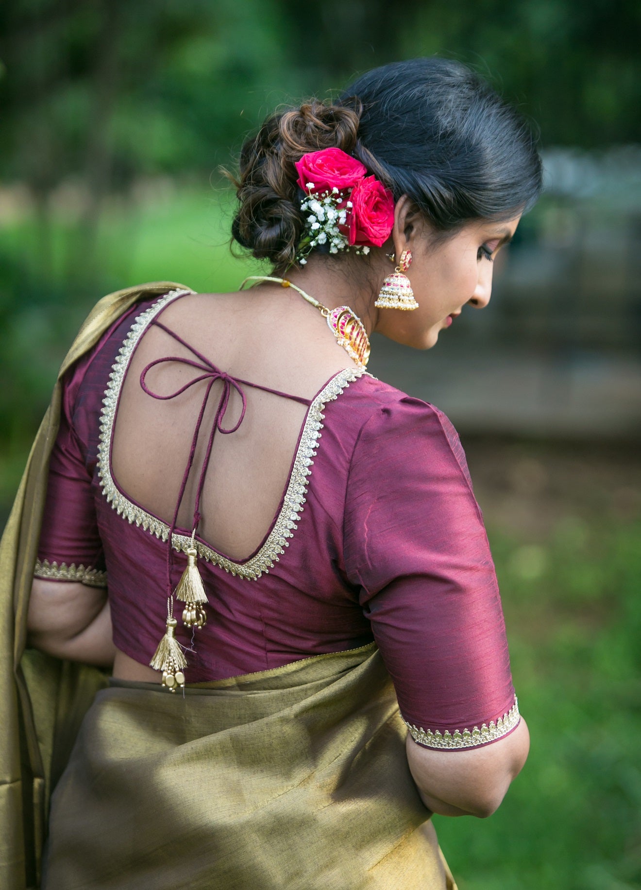 BANGARAM Saree With KUMKUM Fully Stiched Feeding Blouse